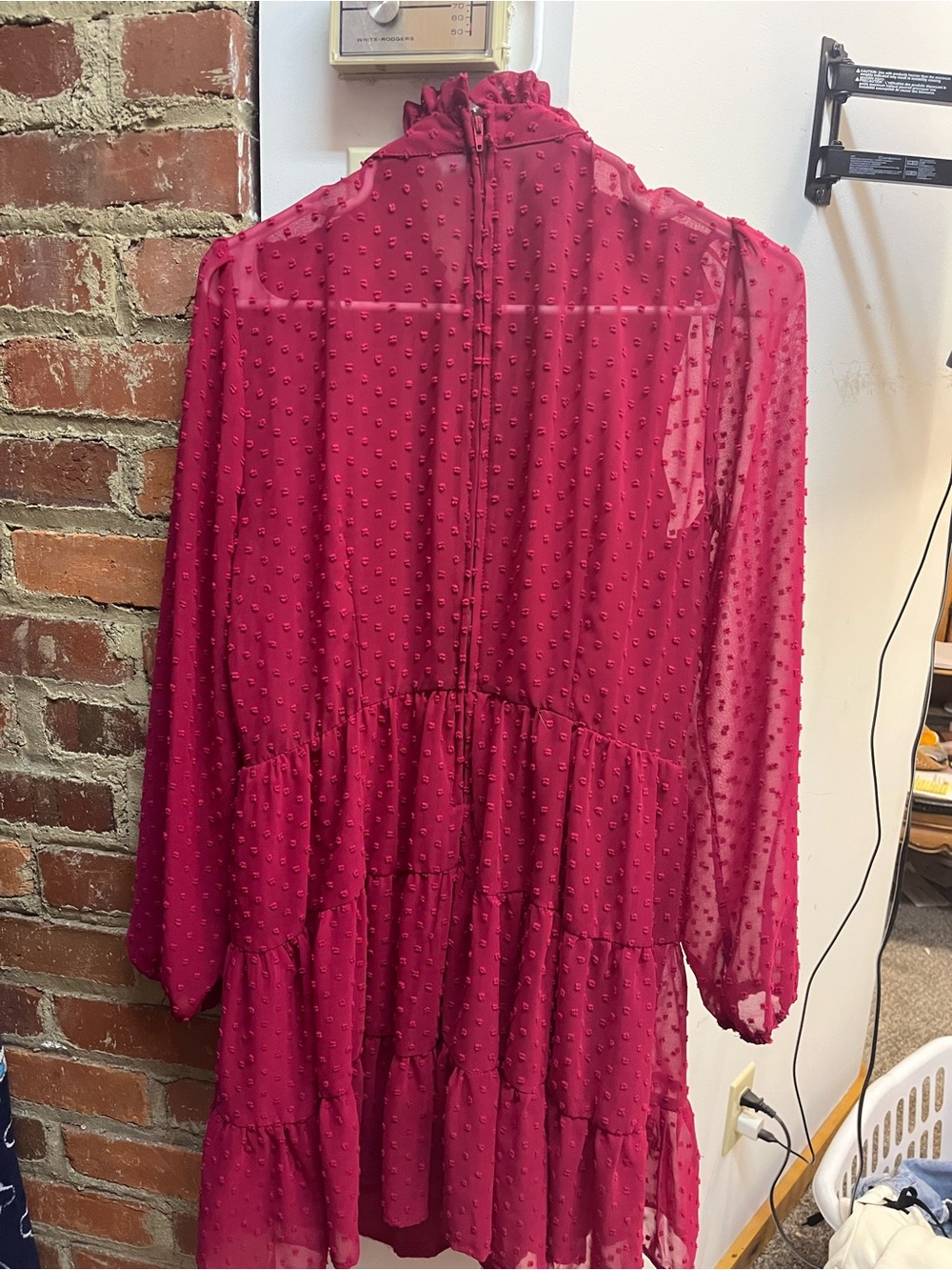 Ruffled Swiss Dot Tiered Mini Dress - Red - Picture 2 of 3